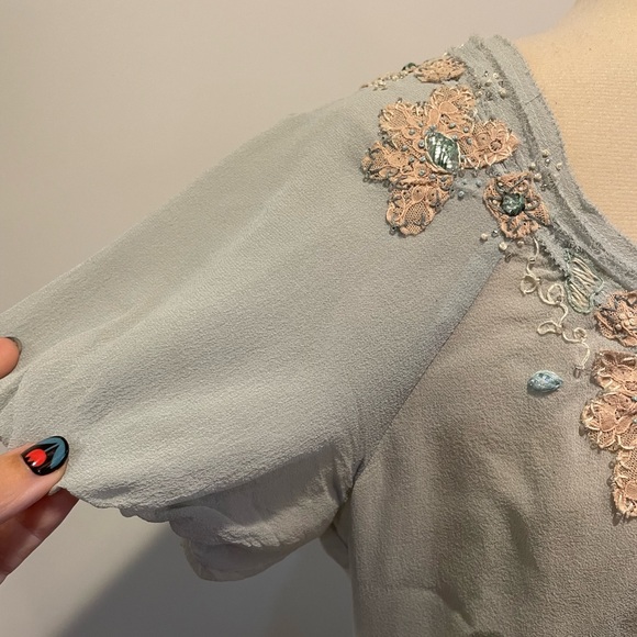 Rebecca Taylor Puff Sleeve Silk Blouse with tie Size 6 - Picture 9 of 16